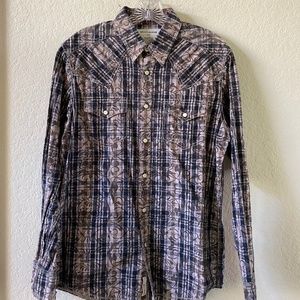 DKNY Mens Shirt Brown Plaid S Small L/S Button Down Vintage 2000s Y2K Skulls